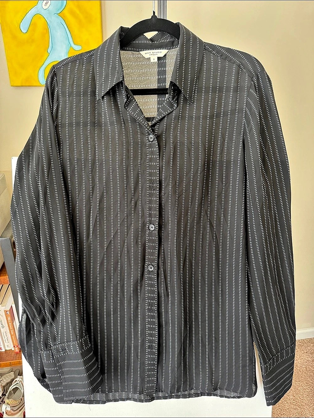 Max Studio London Striped Button Down in Black & White Size Small